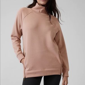 Athleta NWT Cozy Karma Side Zip Funnel Neck Sweatshirt XL Mocha Latte